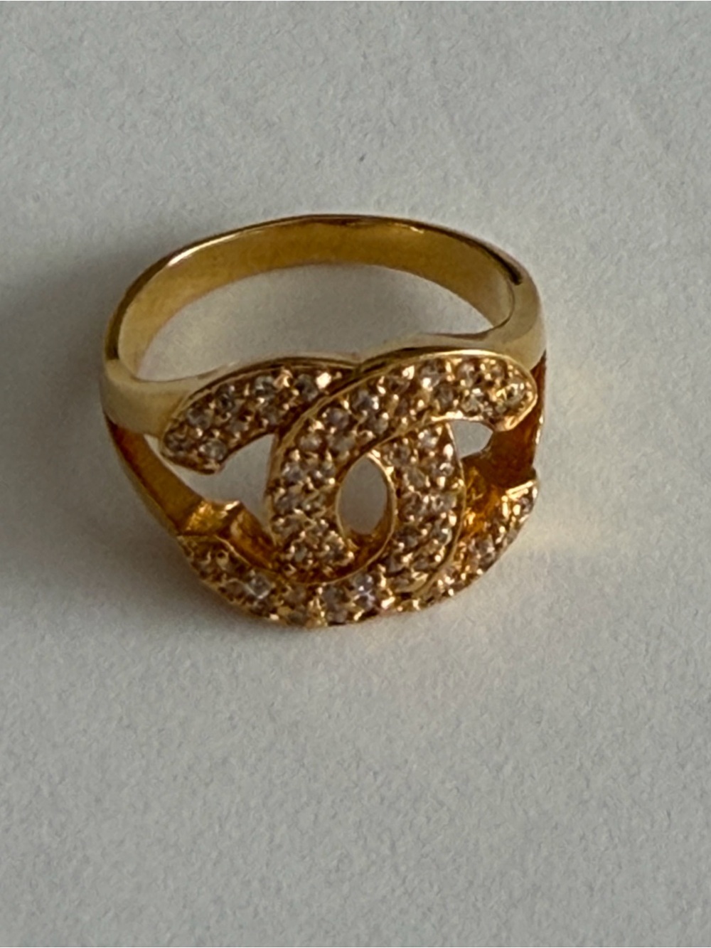 Vintage Gold Crystal Interlocking Ring - Clear Stones - Picture 3 of 3